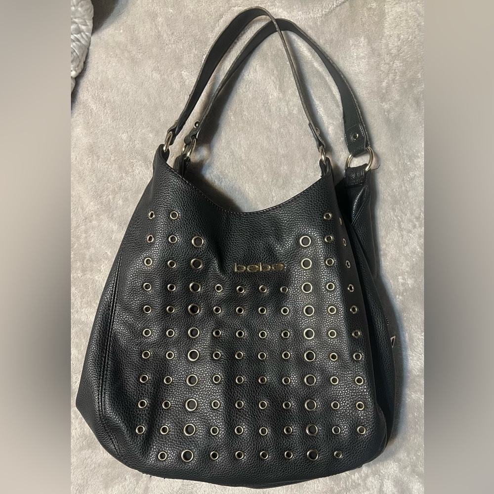 Black Gold Rivets bebe Sectioned Purse